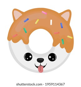 Illustration with cartoon donut in the form of corgi isolated on white background. Print for t-shirts, posters, greeting cards, stickers, design and more.