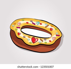 Illustration of cartoon donut with little hearts sweets