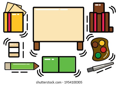 Illustration cartoon Doodle simple set of equipment for school vector graphic