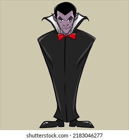 Illustration of cartoon Dracula with black coat, best for Hallowen theme or etc