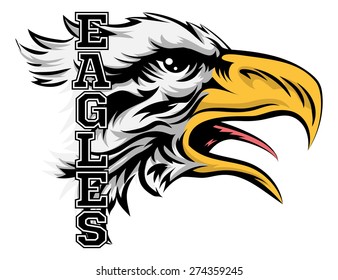 An illustration of a cartoon eagle sports team mascot with the text Eagles