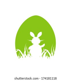 Illustration cartoon Easter poster with rabbit and grass - vector