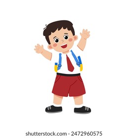 Illustration eines Cartoon-Grundschuljungen. Illustration eines isolierten Cartoon-Grundschülerin auf weißem Hintergrund.