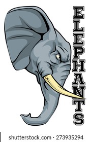 An illustration of a cartoon elephant sports team mascot with the text Elephants
