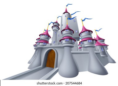 An illustration of a cartoon fantasy fairytale medieval castle