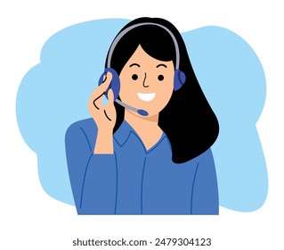 illustration cartoon of female online costumer service operator using headset
