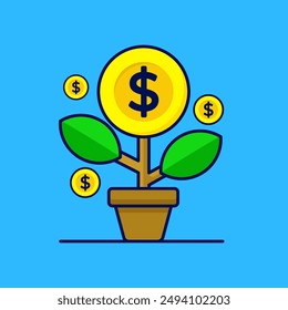 illustration cartoon financial tree icon, vector flat design