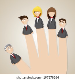 illustration of cartoon finger doll business team in teamwork concept