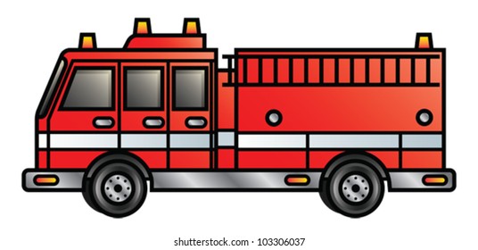 Illustration of a cartoon fire engine. Eps 10 Vector.