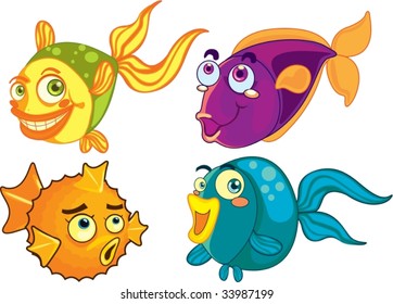 Illustration of  a cartoon fish on white