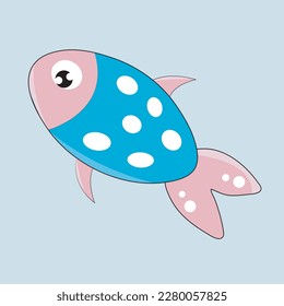 illustration of a cartoon fish.Fish icon . Cute cartoon kawaii colorful aquarium animals. Baby kids collection. White background. Isolated. Flat design. Vector illustration