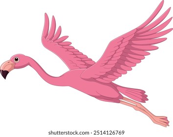 Illustration of cartoon flamingo flying