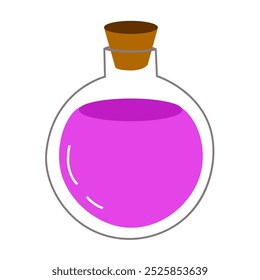 Illustration of cartoon flasks with potion. Game potion. Magic phials 2D game UI icon asset, magic bottles for witchcraft, cartoon elixir, love potion poison and antidote.