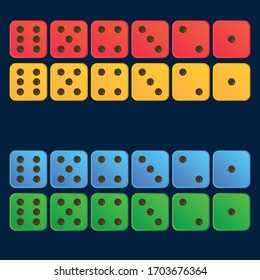 Illustration Cartoon flat dice in Red,yellow,Blue,Green