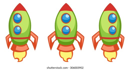 Illustration of cartoon flying spaceship for a game with animation frames