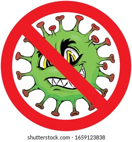 Illustration cartoon forbidden corona virus a microorganism, disinfection, sterilization or sanitization. Ideal for educational and institutional material