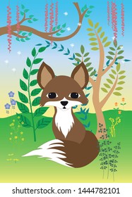 Illustration cartoon fox in forest