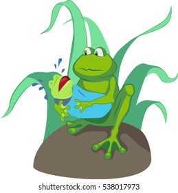 Illustration Cartoon Frog Mother Holds Small Stock Vector (Royalty Free ...