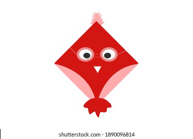 illustration of cartoon funny cute kite with cartoon bird expressions isolated on white background.