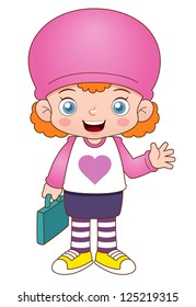 illustration of Cartoon girl back to school