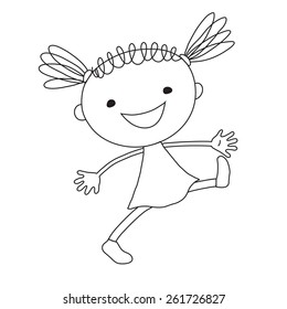 Illustration of cartoon girl in black color on the white background