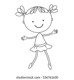 Illustration of cartoon girl in black color on the white background