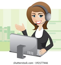 Illustration Cartoon Girl Call Center Computer Stock Vector (Royalty ...