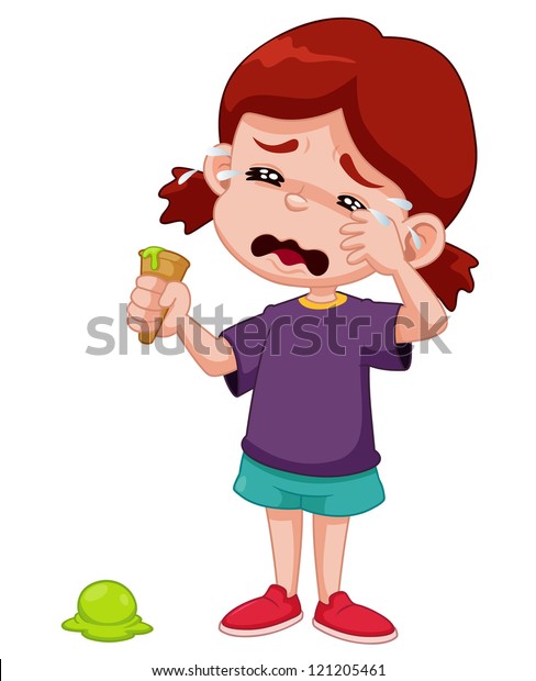 アイスクリームを塗って泣く漫画の女の子のイラスト のベクター画像素材 ロイヤリティフリー
