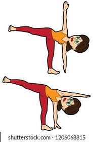 Illustration cartoon girl doing ardha chandrasana and its variation 