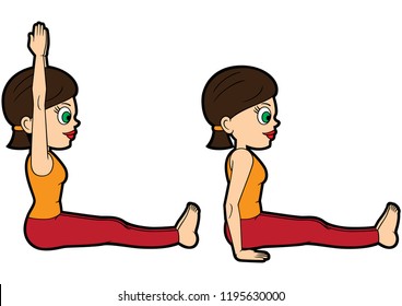 Illustration cartoon girl doing dandasana and its variation