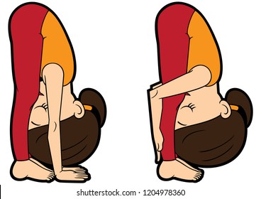 Illustration cartoon girl doing uttanasana and its variation 