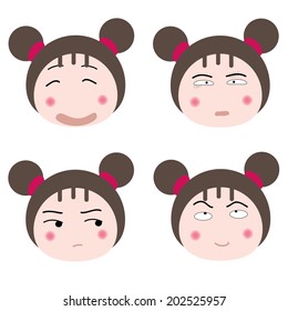  illustration cartoon girl faces icon on white background