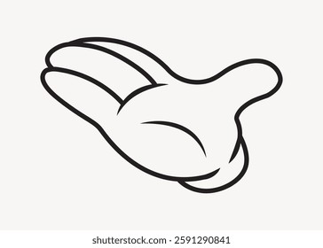 Illustration of a cartoon glove with three fingers and a thumb, outlined in black. Simple, bold lines define the glove's playful, cartoonish style. Vector illustration.