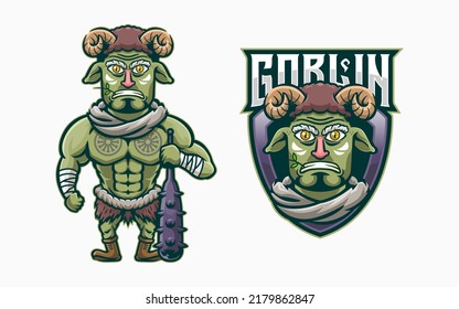 Illustration Of Cartoon Goblin Mascot With Badge Logo