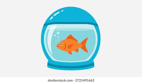 Illustration of a cartoon goldfish swimming in a blue fishbowl, on a clear background. Great for educational materials, children's books, or design projects related to pets and marine life. The