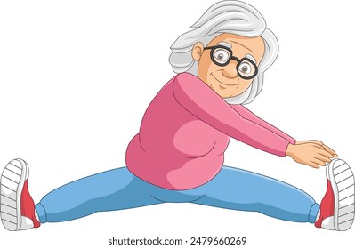 Illustration Cartoon grandmother doing exercise