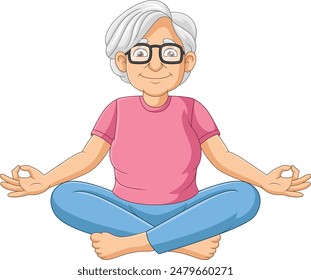 Illustration Cartoon grandmother doing exercise