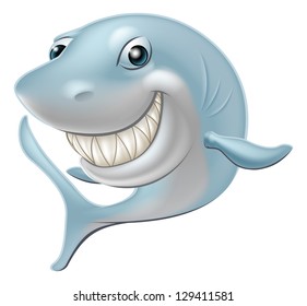 An illustration of a cartoon Great White Shark character or mascot