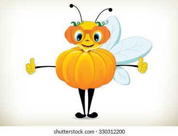 Illustration Of Cartoon Halloween Pumpkin Bee