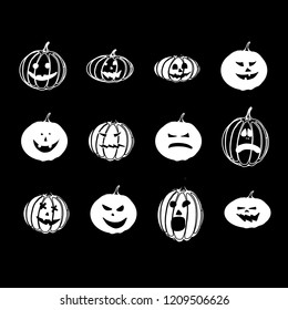 An illustration of a cartoon Halloween pumpkins smile face on black background