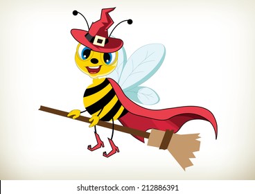 Illustration of cartoon halloween witch bee