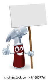 Illustration of a cartoon hammer man holding up a sign