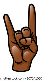 Illustration of a cartoon hand doing the sign of the horns. Eps 10 Vector.