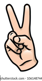 Illustration Of A Cartoon Hand Giving A Peace Sign. Eps 10 Vector.