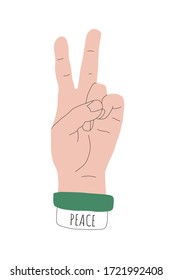 Illustration of a cartoon hand giving a peace sign. Eps 10 Vector.