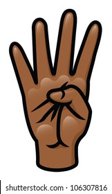Illustration of a cartoon hand holding up four fingers. Eps 10 Vector.