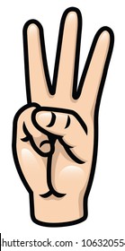 Illustration Of A Cartoon Hand Holding Up Three Fingers. Eps 10 Vector.