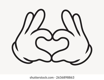 Illustration of cartoon hands forming a heart shape. The cartoon hands create a heart symbol. Heart shape made by cartoon hands on a white background. Cartoon illustration vector.