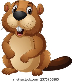 Illustration of cartoon happy beaver 