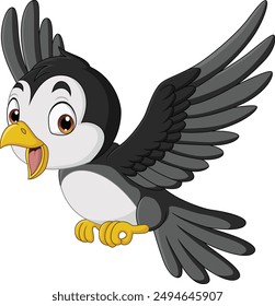Illustration of a cartoon happy bird flying
